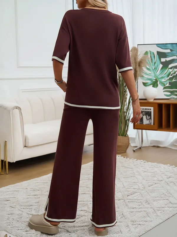 Women Laid-back Outfit Straight-leg pants with Top