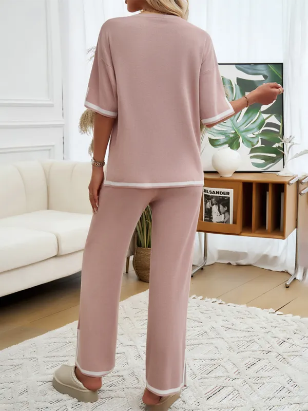 Women Laid-back Outfit Straight-leg pants with Top