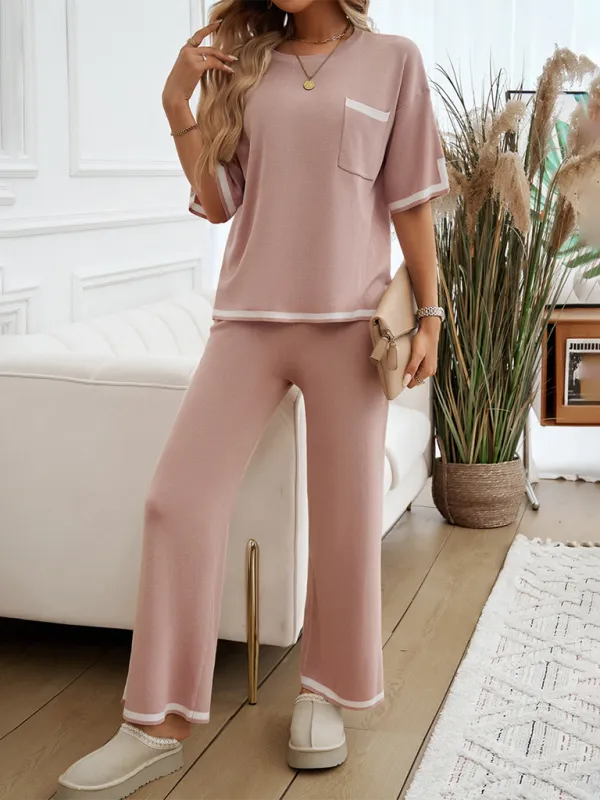 Women Laid-back Outfit Straight-leg pants with Top