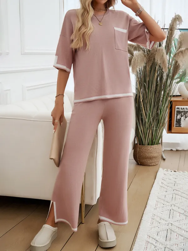 Women Laid-back Outfit Straight-leg pants with Top