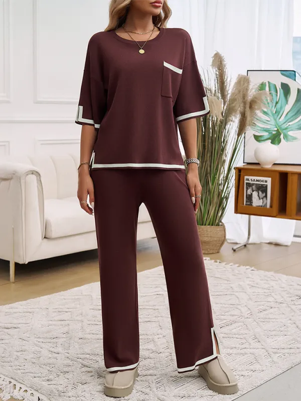 Women Laid-back Outfit Straight-leg pants with Top