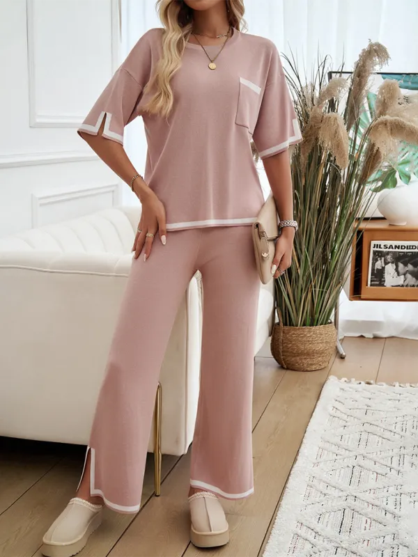 Women Laid-back Outfit Straight-leg pants with Top