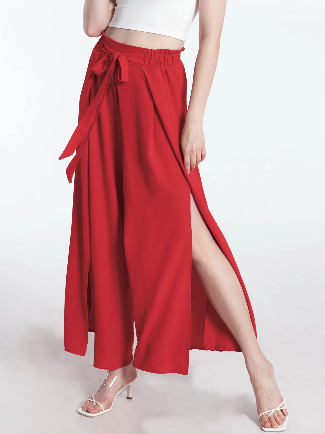 Women's Stylish Tied Slit Wide Leg Pants